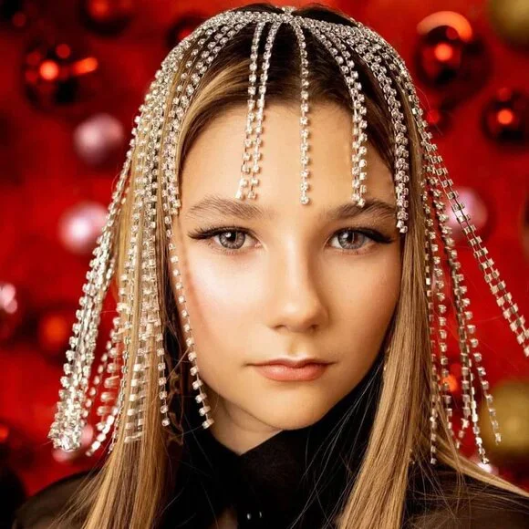 Tassel Rhinestone Cap Headpiece Flapper Crystal Head Chain Jewelry Belly Dance W